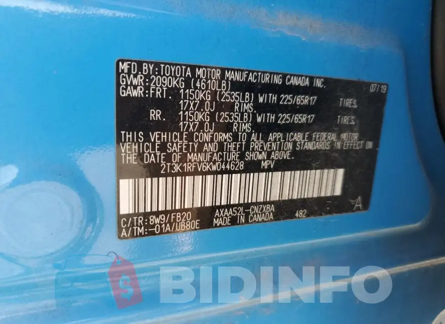 2T3K1RFV6KW044628 Photo# 14