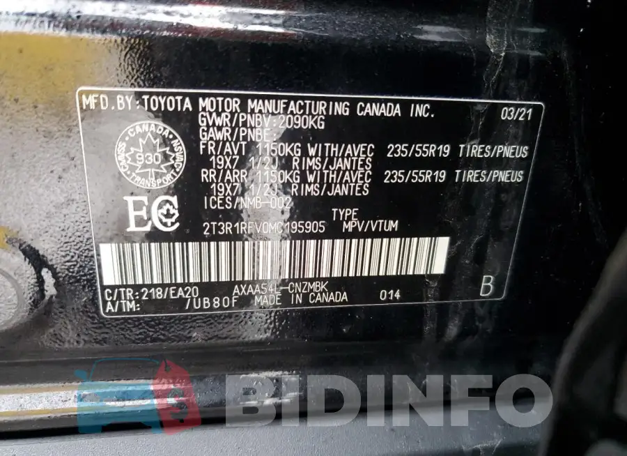 2T3R1RFV0MC195905 Photo# 13