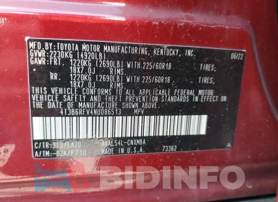 4T3B6RFV4NU086513 Photo# 14