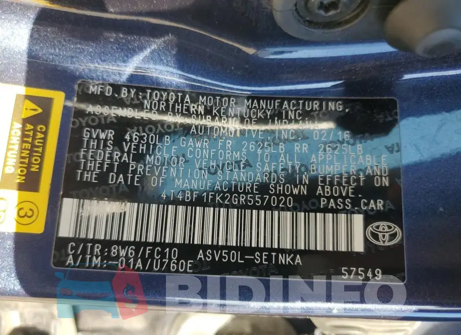 4T4BF1FK2GR557020 Photo# 12