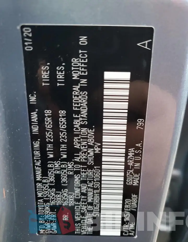 5TDGZRBH1LS010601 Photo# 14