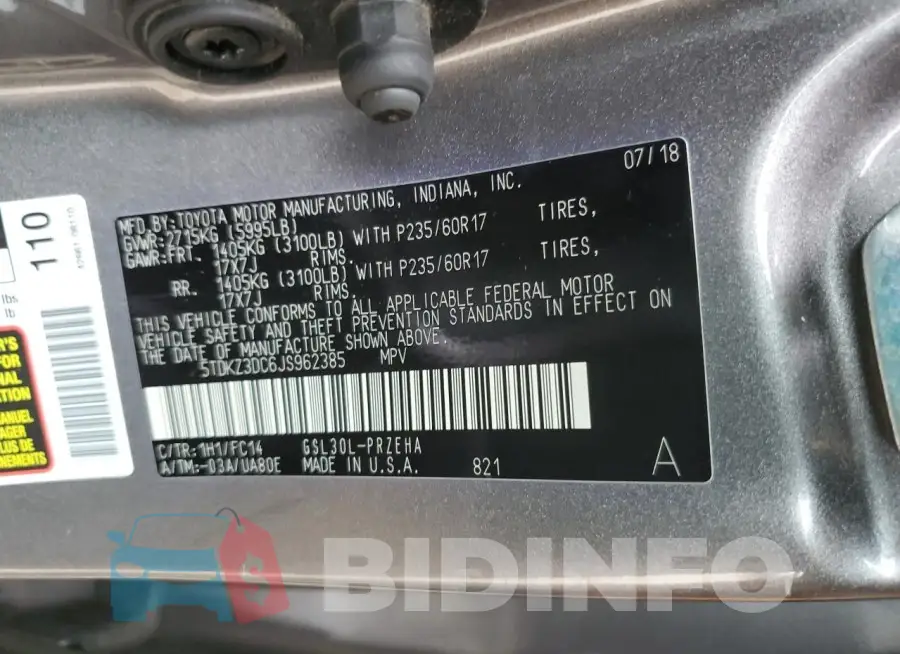 5TDKZ3DC6JS962385 Photo# 13