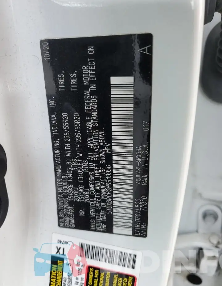5TDXBRCH2MS519956 Photo# 14