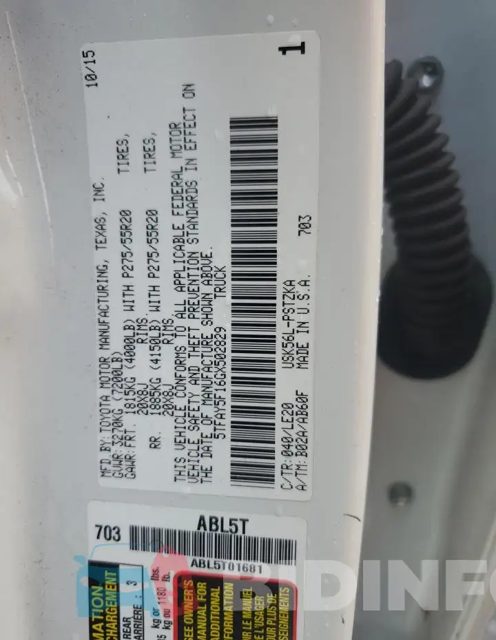 5TFAY5F16GX502829 Photo# 12