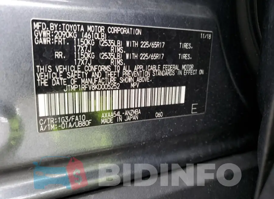 JTMP1RFV8KD005252 Photo# 13