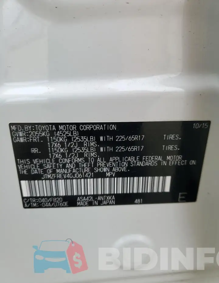 JTMZFREV4GJ061421 Photo# 13