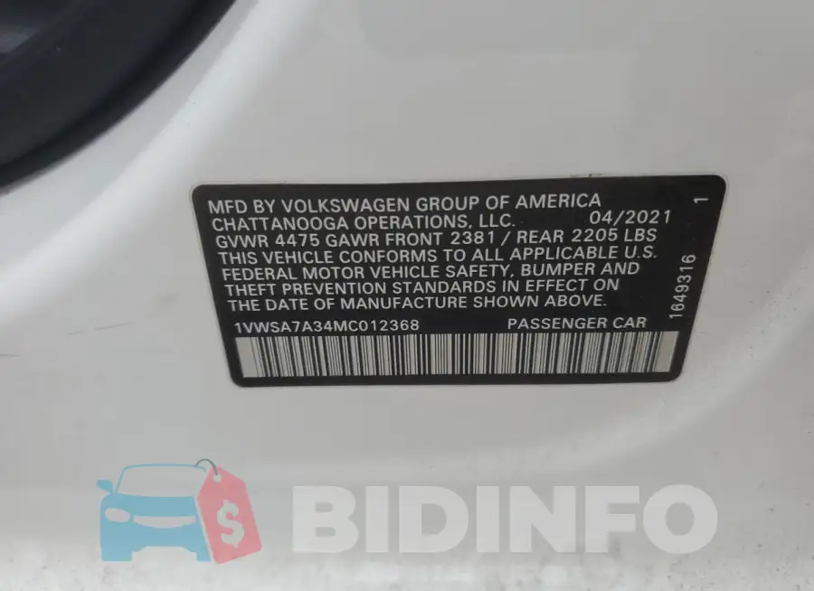 1VWSA7A34MC012368 Photo# 12