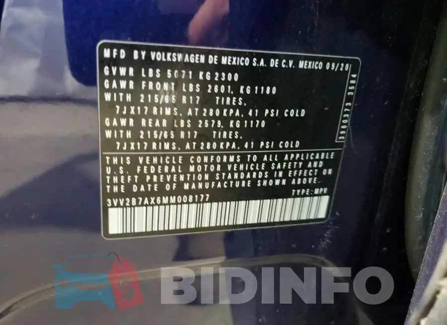 3VV2B7AX6MM008177 Photo# 13