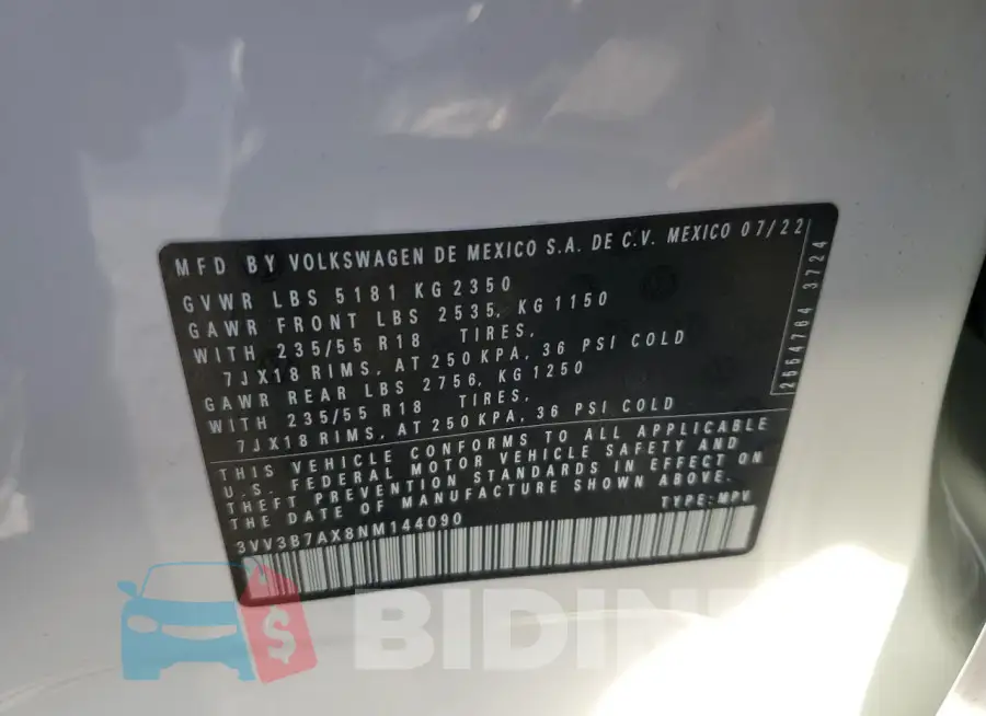 3VV3B7AX8NM144090 Photo# 13