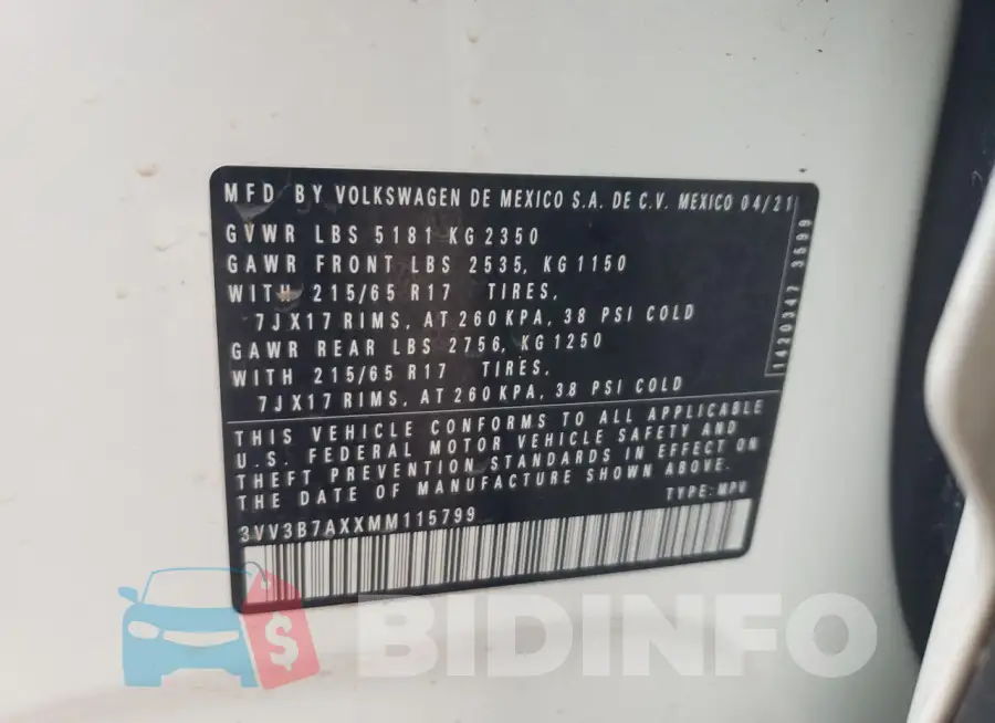 3VV3B7AXXMM115799 Photo# 14