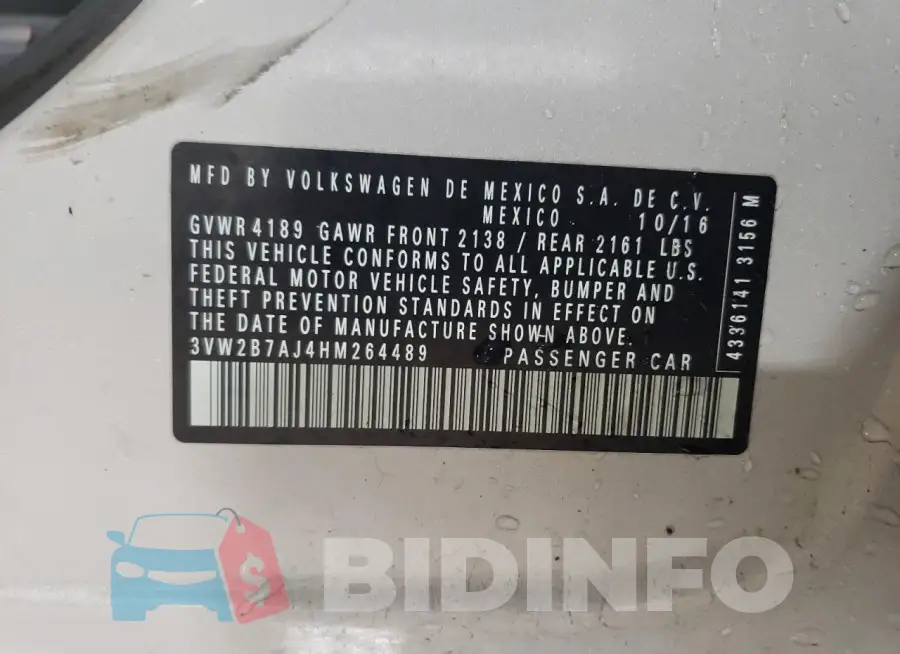 3VW2B7AJ4HM264489 Photo# 12