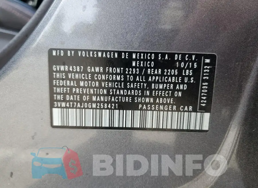 3VW4T7AJ0GM258421 Photo# 12