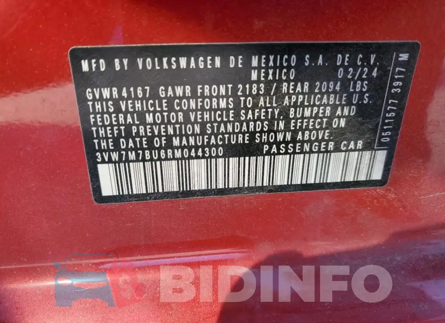 3VW7M7BU6RM044300 Photo# 12
