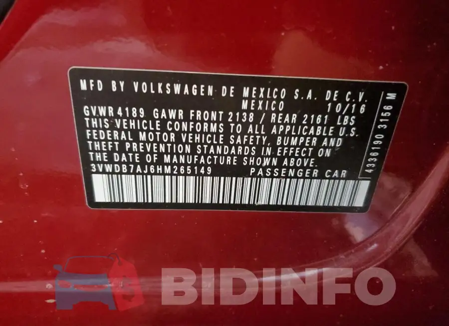 3VWDB7AJ6HM265149 Photo# 12