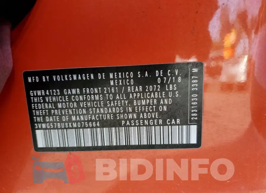 3VWG57BU8KM075664 Photo# 12