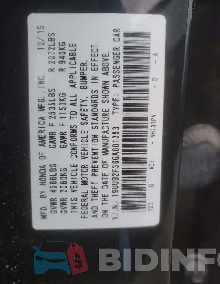 19UUB2F36GA001393 Photo# 12