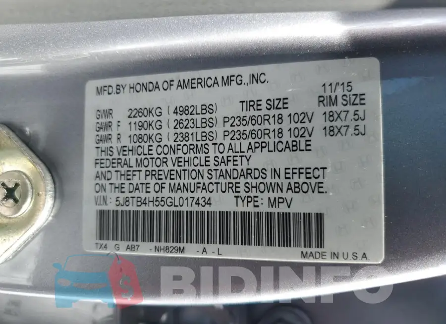 5J8TB4H55GL017434 Photo# 13