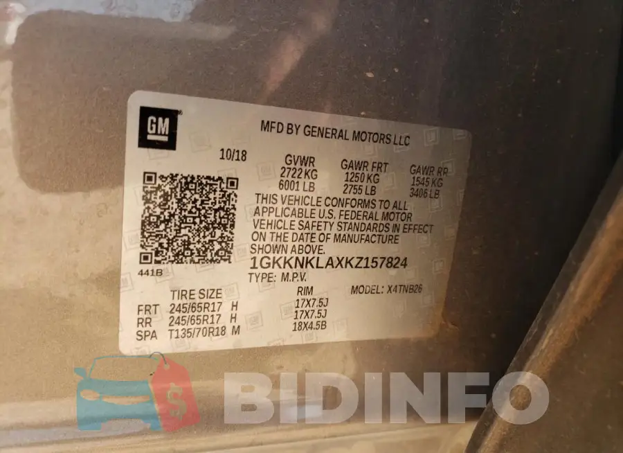 1GKKNKLAXKZ157824 Photo# 14