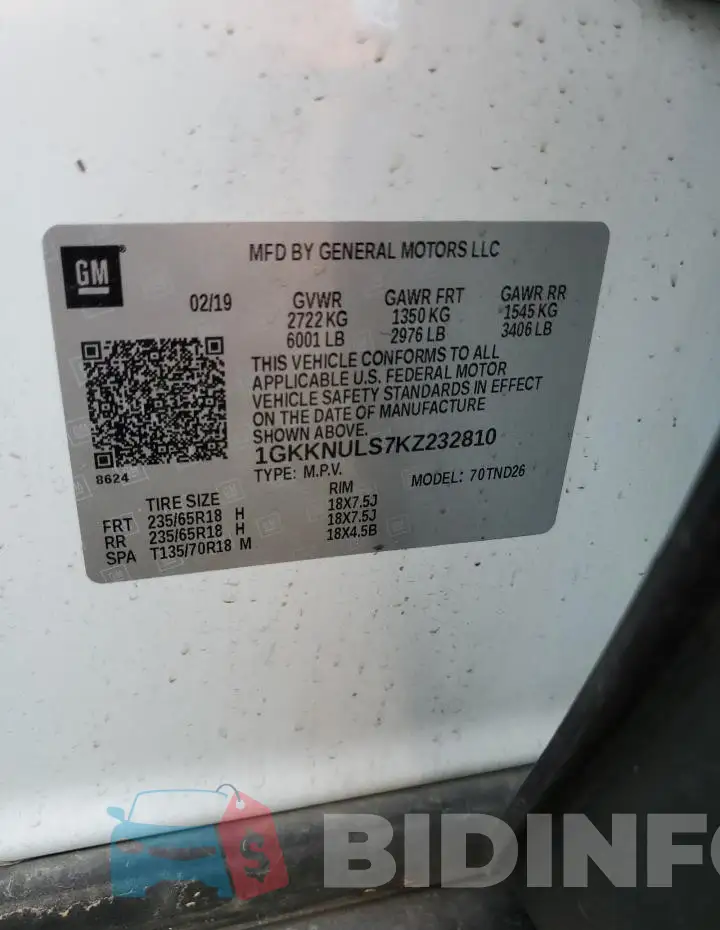 1GKKNULS7KZ232810 Photo# 13