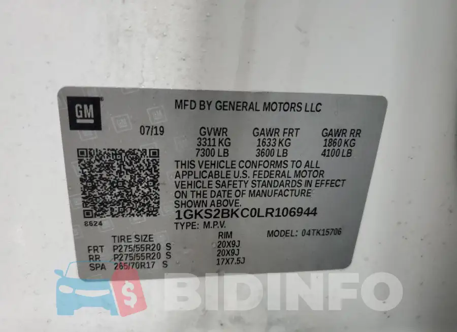 1GKS2BKC0LR106944 Photo# 13