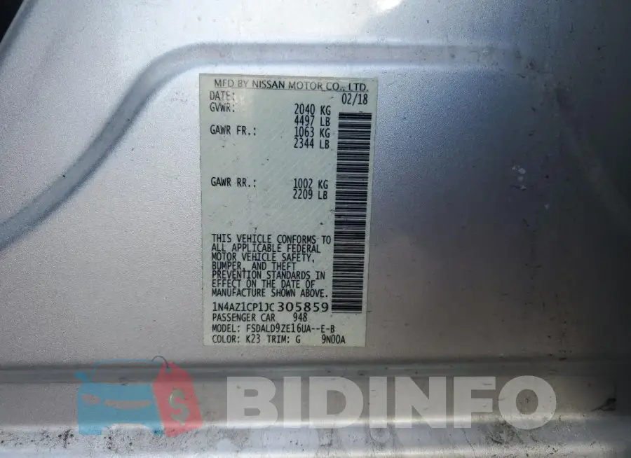 1N4AZ1CP1JC305859 Photo# 12