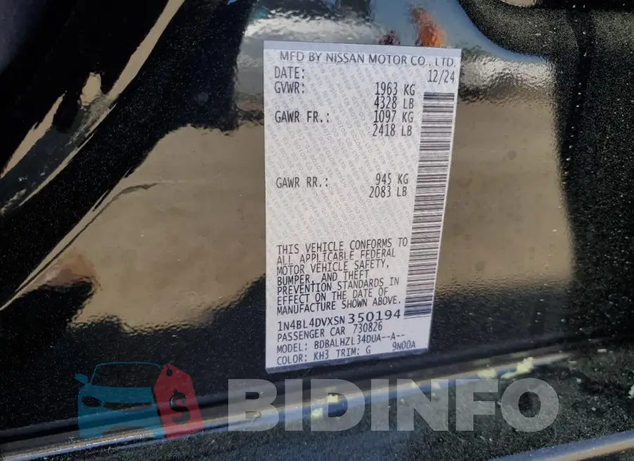 1N4BL4DVXSN350194 Photo# 12