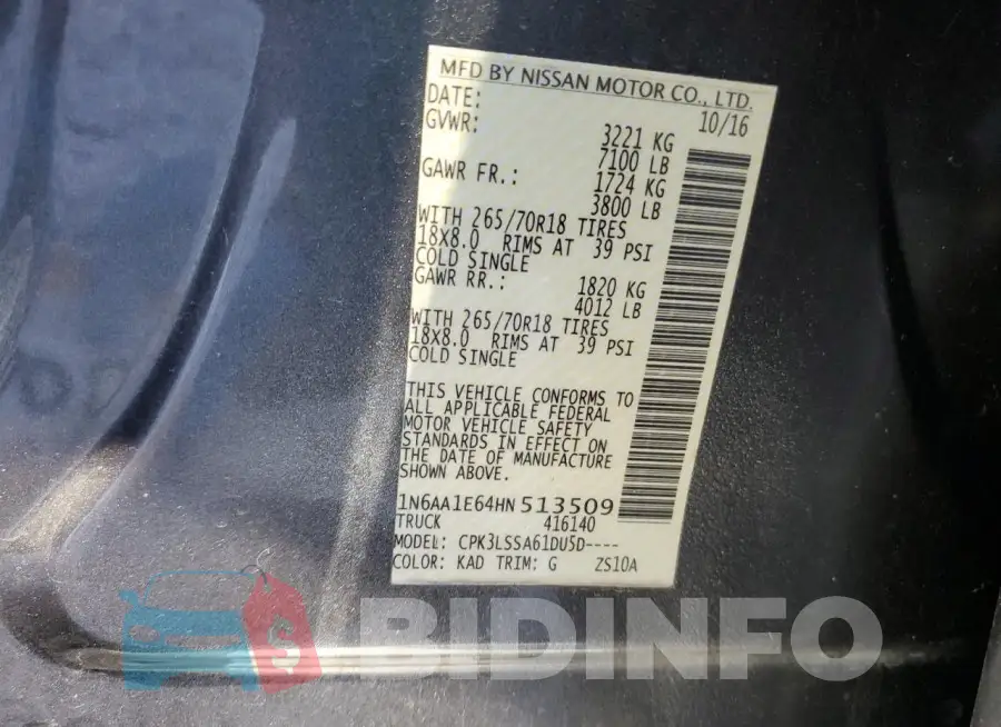 1N6AA1E64HN513509 Photo# 13