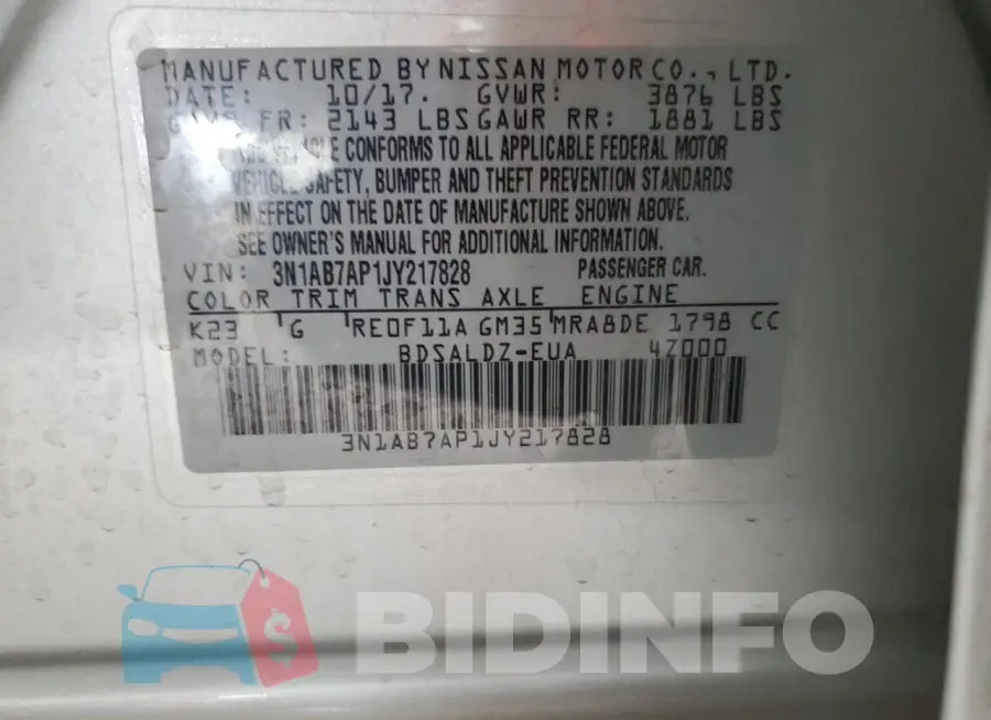 3N1AB7AP1JY217828 Photo# 12
