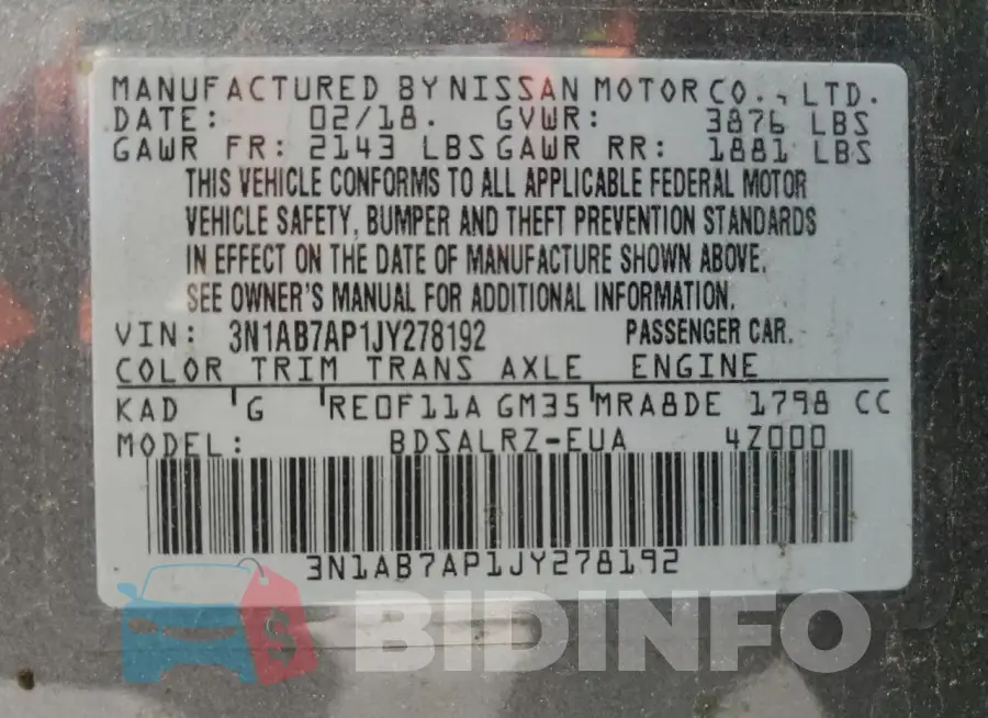 3N1AB7AP1JY278192 Photo# 12