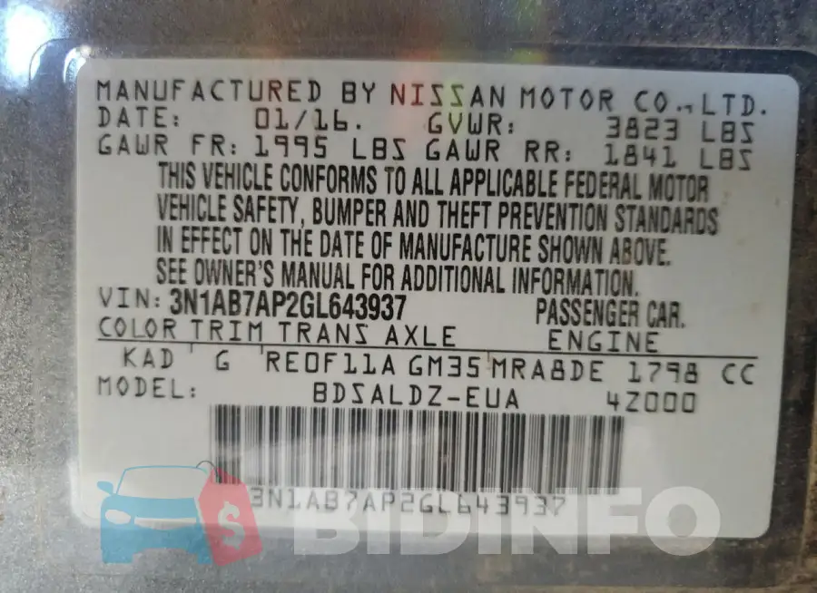 3N1AB7AP2GL643937 Photo# 13