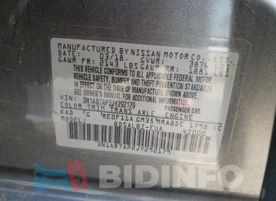 3N1AB7AP2JY292179 Photo# 12