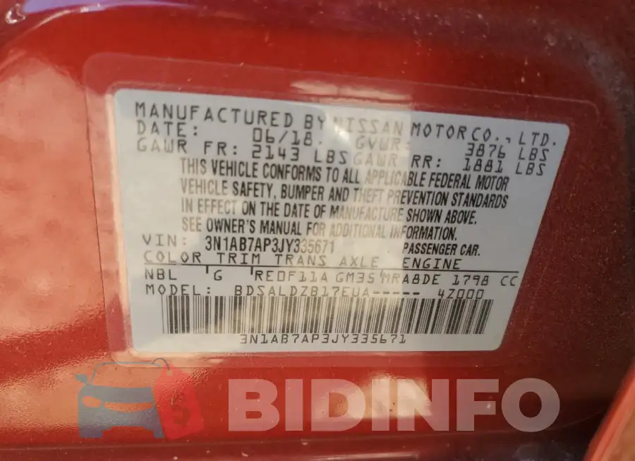 3N1AB7AP3JY335671 Photo# 13