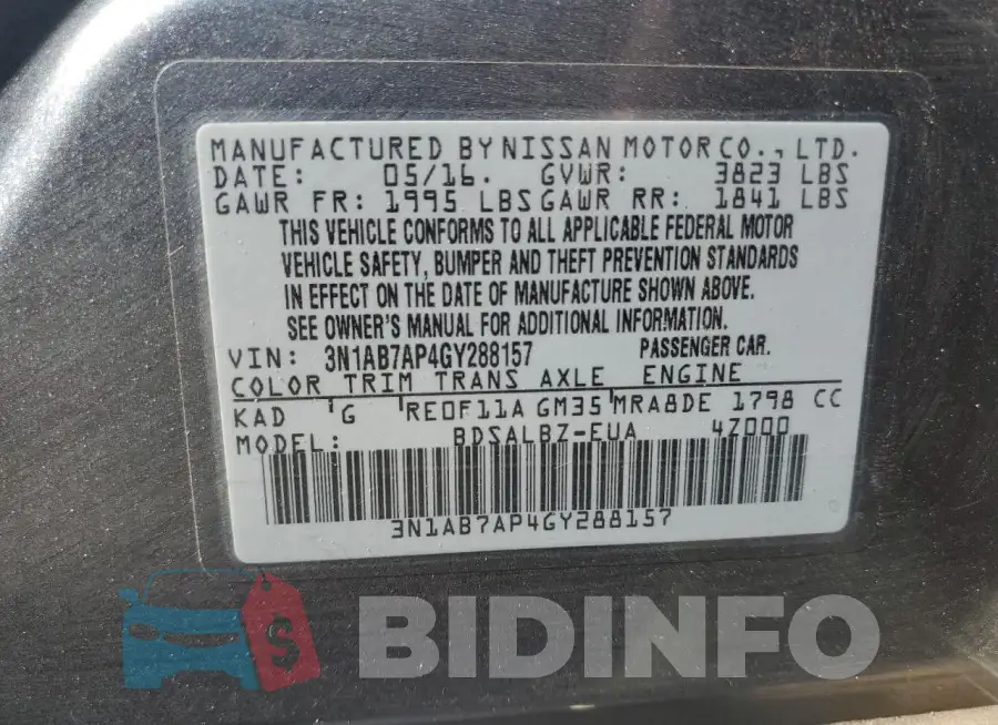 3N1AB7AP4GY288157 Photo# 12
