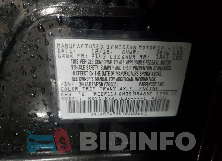 3N1AB7AP5KY280061 Photo# 13