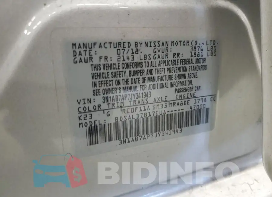 3N1AB7AP7JY341943 Photo# 13