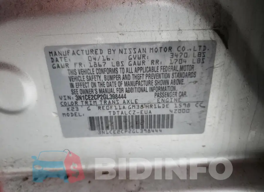 3N1CE2CP2GL398444 Photo# 13