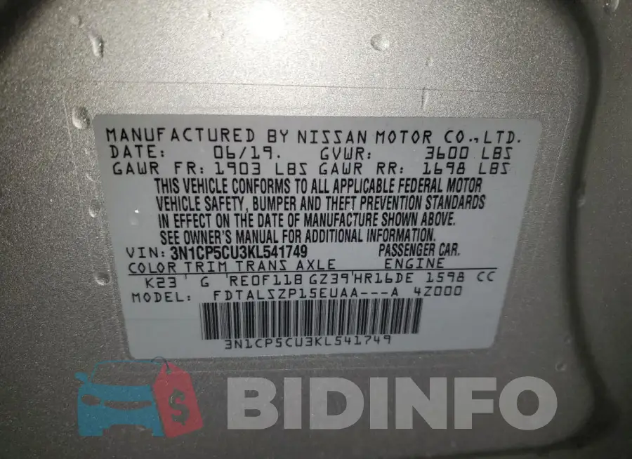 3N1CP5CU3KL541749 Photo# 14