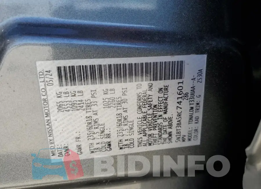 5N1BT3BA5RC741601 Photo# 14