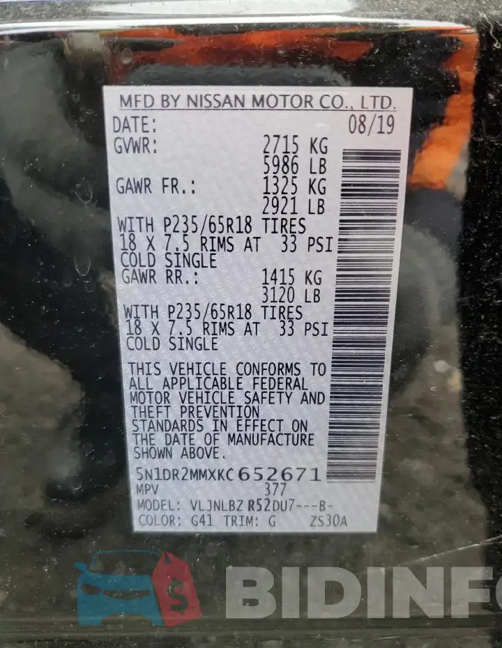 5N1DR2MMXKC652671 Photo# 13