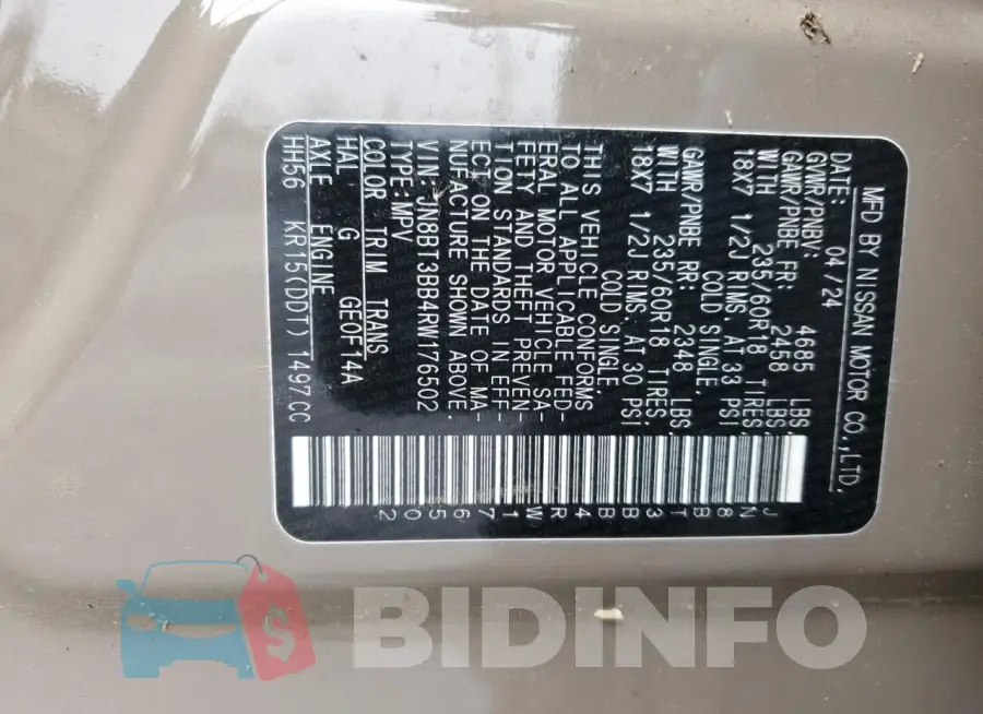 JN8BT3BB4RW176502 Photo# 13