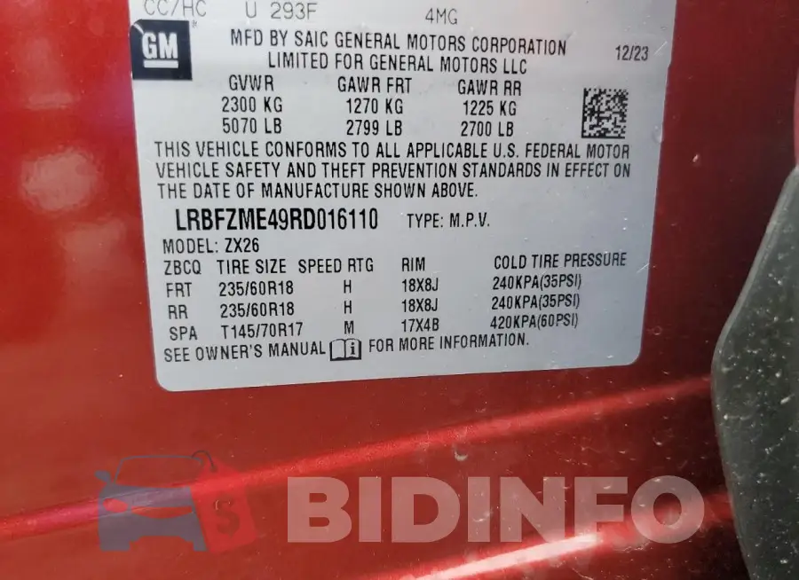 LRBFZME49RD016110 Photo# 14