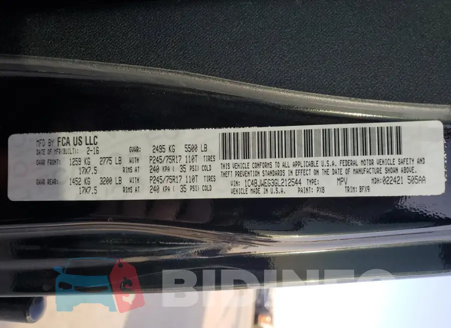 1C4BJWEG3GL212544 Photo# 12