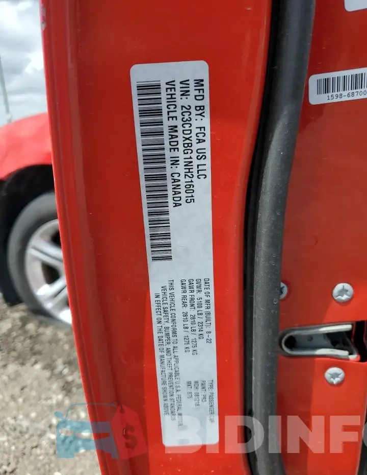 2C3CDXBG1NH216015 Photo# 13