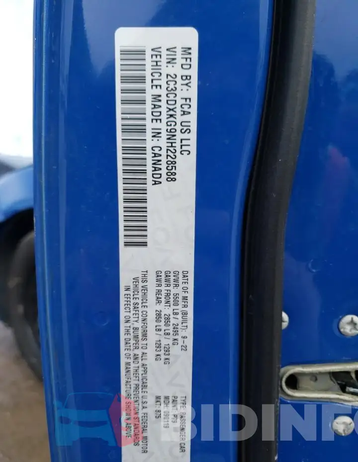 2C3CDXKG9NH228588 Photo# 12