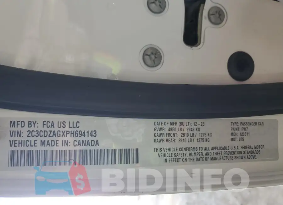 2C3CDZAGXPH694143 Photo# 12