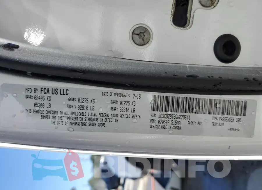 2C3CDZBT6GH279641 Photo# 13