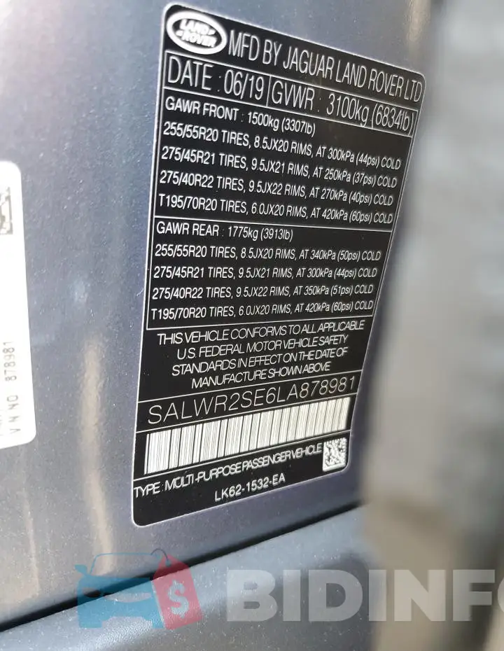 SALWR2SE6LA878981 Photo# 12