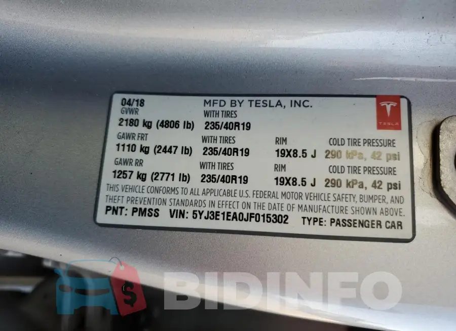 5YJ3E1EA0JF015302 Photo# 12