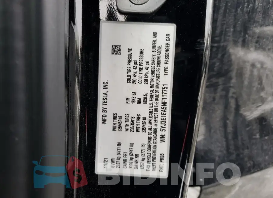 5YJ3E1EA5NF117751 Photo# 12