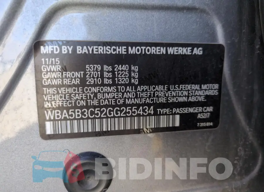 WBA5B3C52GG255434 Photo# 12